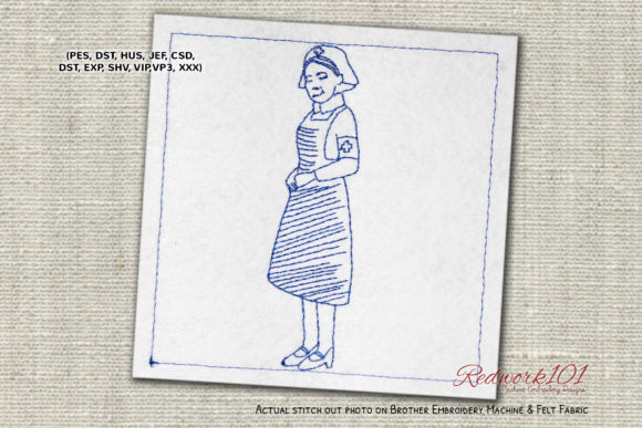 Professional Female Nurse Redwork